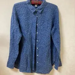 L.L.Bean ブルー 柄物 長袖シャツ ブラウス XL LL リネン100％