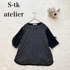 【S-tk atelier】ドット柄カットソー（フリー）五分袖 水玉 チュニック