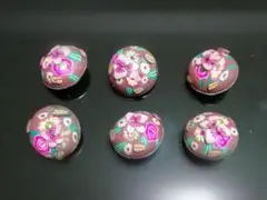 蝶と花　細工ボタン６個　足付きボタン
