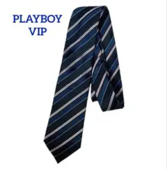 美品 PLAYBOY プレイボーイ VIP ネイビー ストライプ ネクタイ