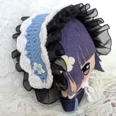〈水色×白色×黒色〉ぬい服　ヘッドドレス　ちびぐるみ　にじぬい