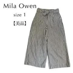 Mila Owen アンクル丈 美品 ワイドパンツ リボン レーヨン ストライプ