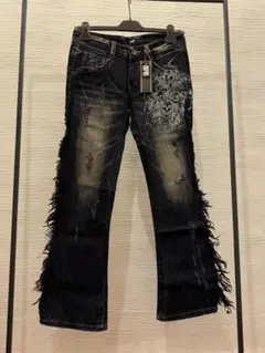 00s japanese label fringe flare denim