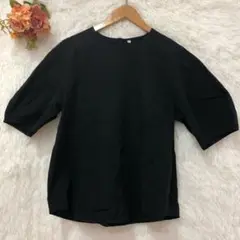 ★無印良品★ ランタン スリーブ カットソー 【XL】 五分袖 コットン 黒