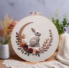 フランス刺繍 刺繍キット 簡単 初心者 月 花柄 くすみカラー 十五夜 お月見
