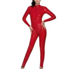 レディース 全身タイツ セクシー ボディコン 女王様 小悪魔 仮装レッドXL