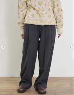 サマンサモスモス 【抗菌防臭】ジャージータックパンツ Lサイズ チャコール