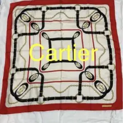 Cartier シルク スカーフ 大判 ゴールド ロゴ カルティエ