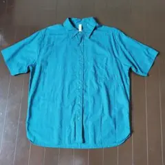 Pita Re:) リネン風 半袖シャツ L 濃いターコイズ