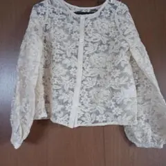 【美品】アイボリー レースカーデガン Lサイズ