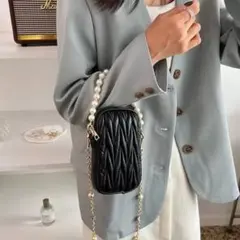マテラッセ風 ミニショルダーバッグ【ブラック】パール チェーン
