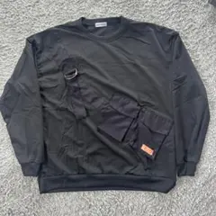 メンズ ポケットデザイン 薄手 トレーナー 長袖 黒 ブラック2XL