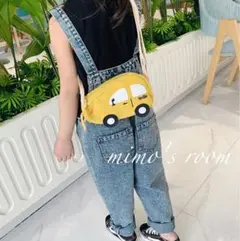 キッズショルダーバッグ イエロー クルマ 男の子 女の子 ポシェット 韓国子供服