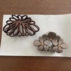 お花モチーフ バンスクリップ 2点 ブラウン ベージュ系