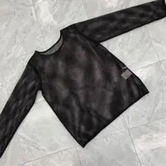 Luique メッシュトップス シースルー 長袖 クルーネック 黒 Mサイズ