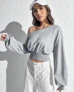 SHEIN EZwear アシンメトリーネック ドロップショルダー　トレーナー