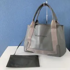 BALENCIAGA バレンシアガネイビーカバス パンチロゴ キャンバスレザー