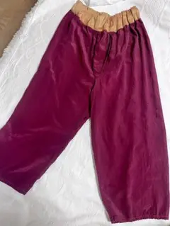 赤紫色×オレンジ シルク イージーパンツ ハーフ丈