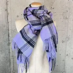 ジョンストンズ カシミヤ100% ストール 大判 パープル チェック