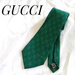 GUCCI グッチ　緑 シルク ネクタイ リザード柄