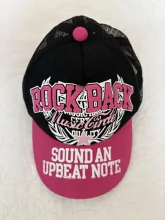 子供 ROCK BACK メッシュ キャップ 黒 ピンク