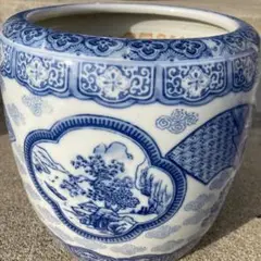 火鉢 アンティーク 山水画