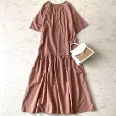 近年.美品☆ビューティー＆ユース 洗える コットンシルク ギャザーワンピース M