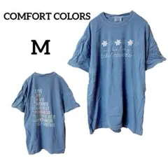 Comfort Colors 【M】花柄 ロゴ 半袖 Tシャツ ブルーグレー