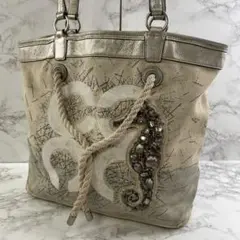 COACH コーチ タツノオトシゴ 帆布 キャンバス×本革 レザー トートバッグ