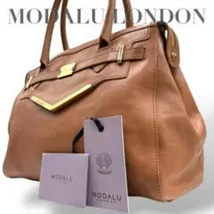【美品】モダルー　トートバッグ　オールレザー　キャメル　ロゴ金具　肩掛け　大容量