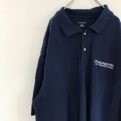 USA古着 オーバーサイズ ポロシャツ XL ネイビー 刺繍 ワンポイント 企業