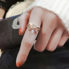 ◆新品◆BOX付き☆ピンクゴールド☆豪華リボンリング☆指輪☆フリー