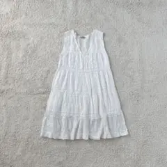 ノースリーブカットソー チュニック 刺繍 スパンコール コットン レース 薄手