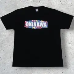 Okinawa 花柄プリント Tシャツ XL 黒 t107
