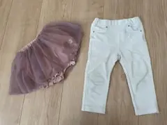 ユニクロ ピンクチュール パンツ ホワイト系 ボトムス パンツ 2枚セット 80
