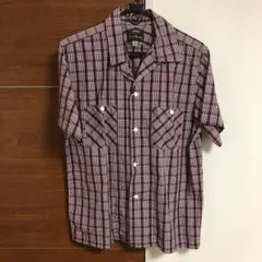 Dry Bones オープンカラー半袖シャツ 38 M 赤系チェック