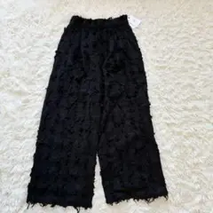 タグ付き✨　エシカ フリンジ　ジャガード　パンツ ワイド Mサイズ　黒　ゆったり