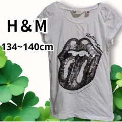 【キッズ】H＆M エイチアンドエム Tシャツ スパンコール 白 ホワイト