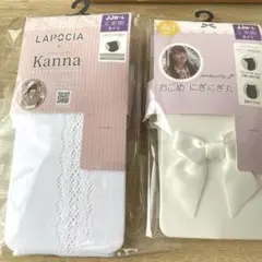 コラボタイツ　フロントレース柄・リボン付きタイツ 2点セット JJM〜L