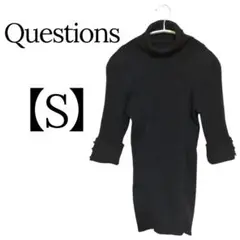 1点物✨Questions【S】ブラック ニットタートルネックタイトル シンプル