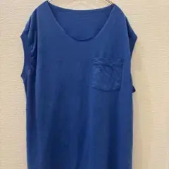 【古着】ノースリーブシャツ　無地　胸ポケット　青色