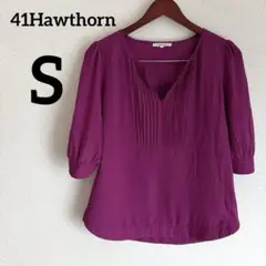 41Hawthorn【S】パープル シャツ 五分袖 キルティング袖 紫 きれいめ