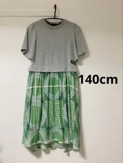 NEEDLE WORKS 半袖ドッキングワンピース　グリーン　キッズ　140cm