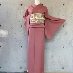 正絹 色無地 一つ紋 パールトーン 赤ピンク系 大きめサイズ