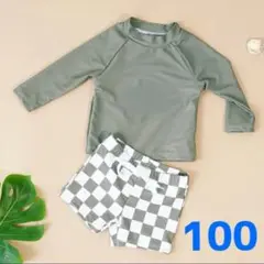 男の子　キッズ　ベビー　水着　ラッシュガード　2点セット　カーキ　100cm