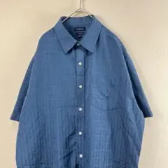 USA古着 00s croft&barrow ボックス 光沢 ポリ シャツ 青