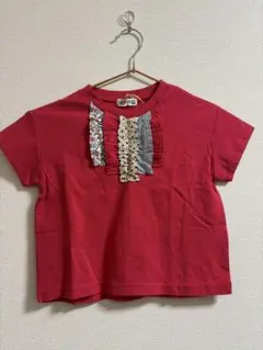 赤いフリル付き半袖Tシャツ RAG MART
