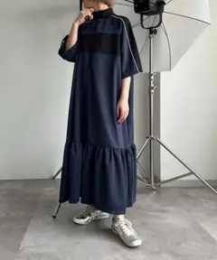 apres jour mignon ハーフジップ配色トラックジャージワンピース