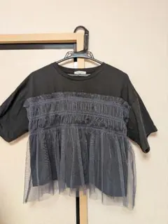 限定展開　チュール フリル ドッキング 半袖 Tシャツ