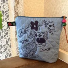 ロラライハリス★刺繍★オックスキルティングマチありポーチ